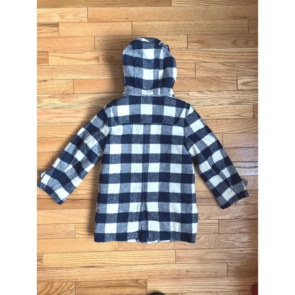 Hope & Henry Kids Plaid Toggle Coat Hooded Blue White Buffalo Plaid‎ Size Small